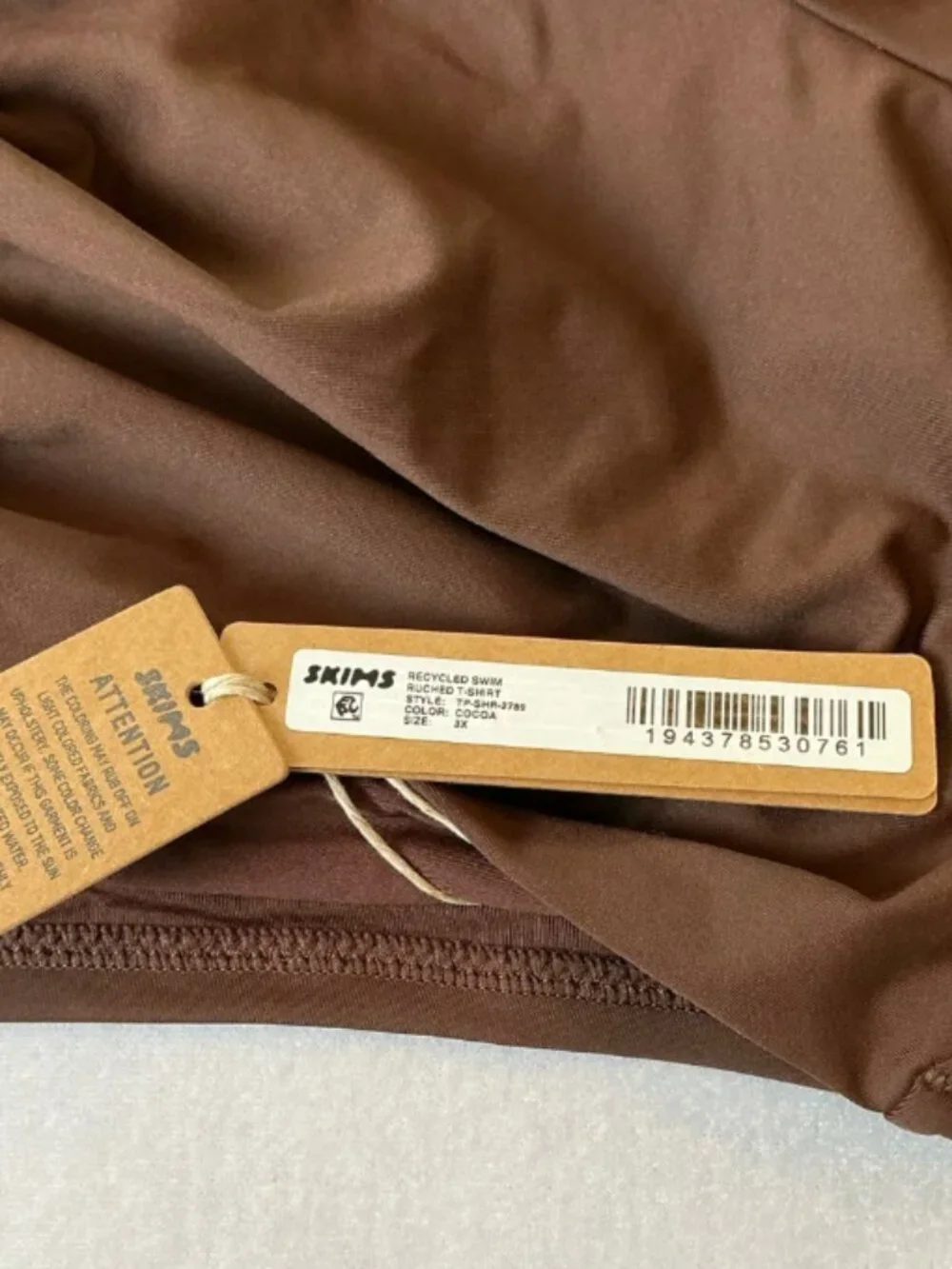 SKIMS Swim Ruched T Shirt Cocoa 3X Lightweight Swimwear Top (Lot #1007)